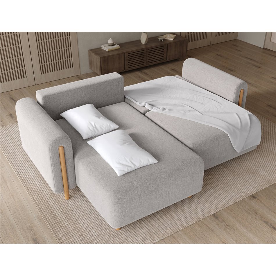 Corner sofa Elcossta L, sleeping function, Amore 04, boucle, grey, H95x244x154cm