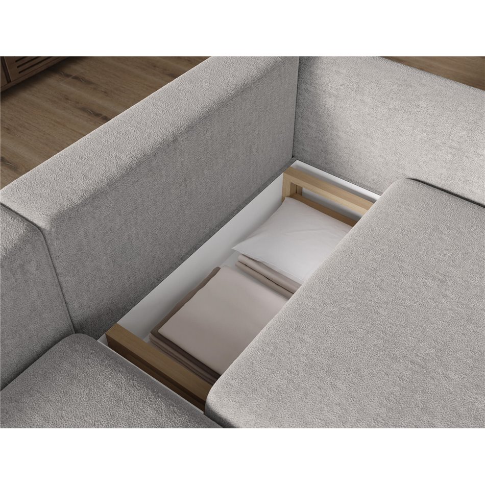 Corner sofa Elcossta L, sleeping function, Amore 04, boucle, grey, H95x244x154cm