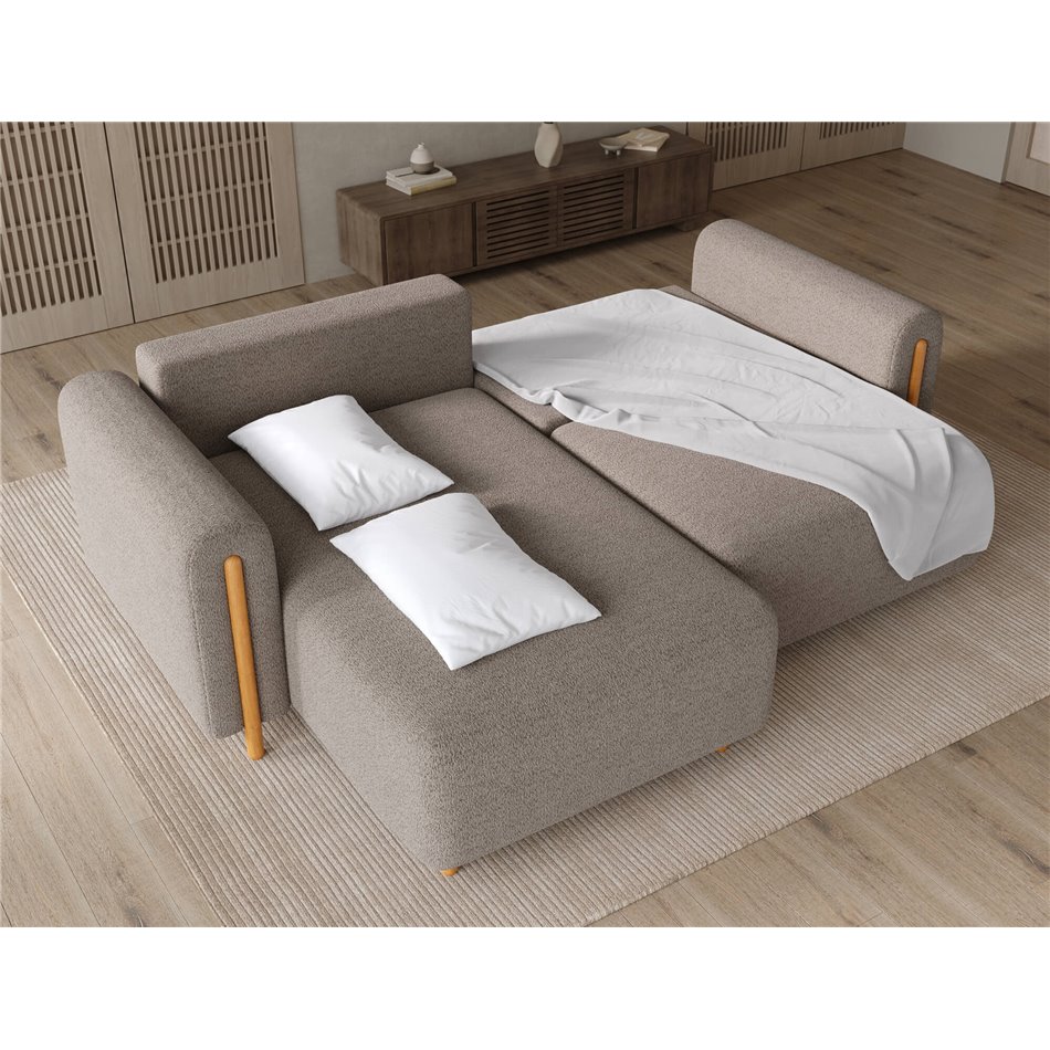Corner sofa Elcossta L, sleeping function, Royal 20, boucle, brown, H95x244x154cm