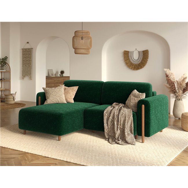 Corner sofa Elcossta L, sleeping function, Amore 35, boucle, dark green, H95x244x154cm