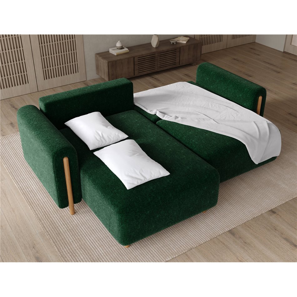 Corner sofa Elcossta L, sleeping function, Amore 35, boucle, dark green, H95x244x154cm