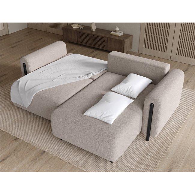 Corner sofa Elcossta R, sleeping function, Royal 18, boucle, beige, H95x244x154cm