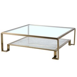 Coffee table Eda ST, metal/glass, champagne gold color/clear,120x120cm H40cm