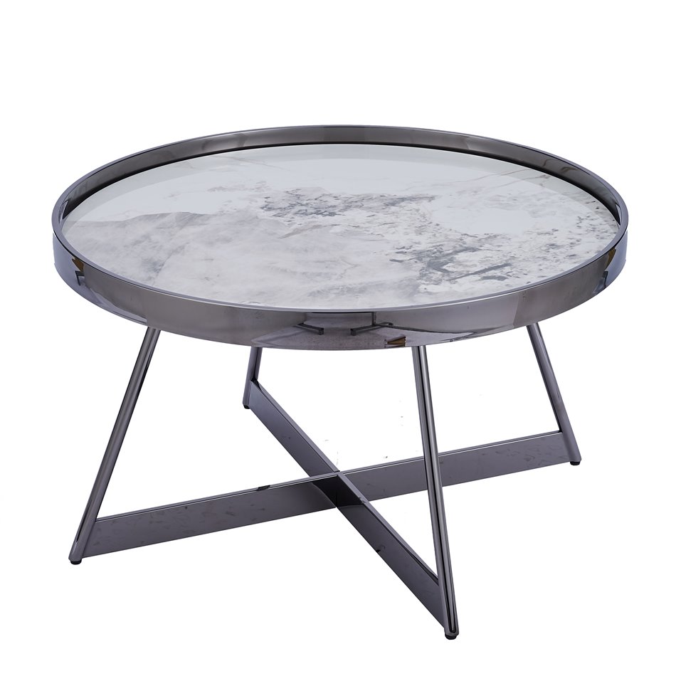 Coffee table Egling ST, sintered stone/metal, D80cm H45cm