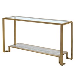 Console table Eda ST, metal/glass, champagne gold color/clear, H78x150x45cm