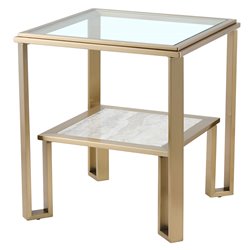 Side table Eda ST, metal/glass, champagne gold color/clear, 50x50cm H55cm