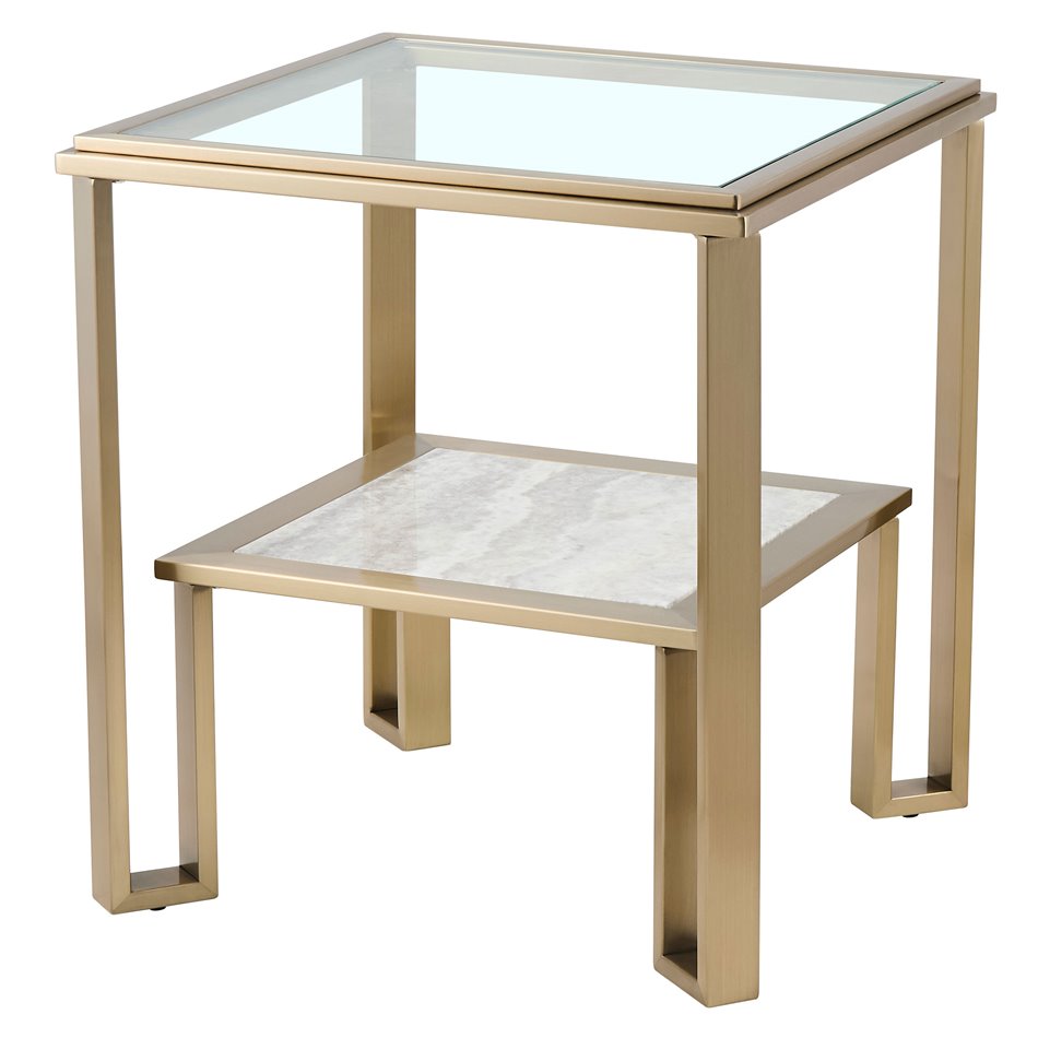 Side table Eda ST, metal/glass, champagne gold color/clear, 50x50cm H55cm