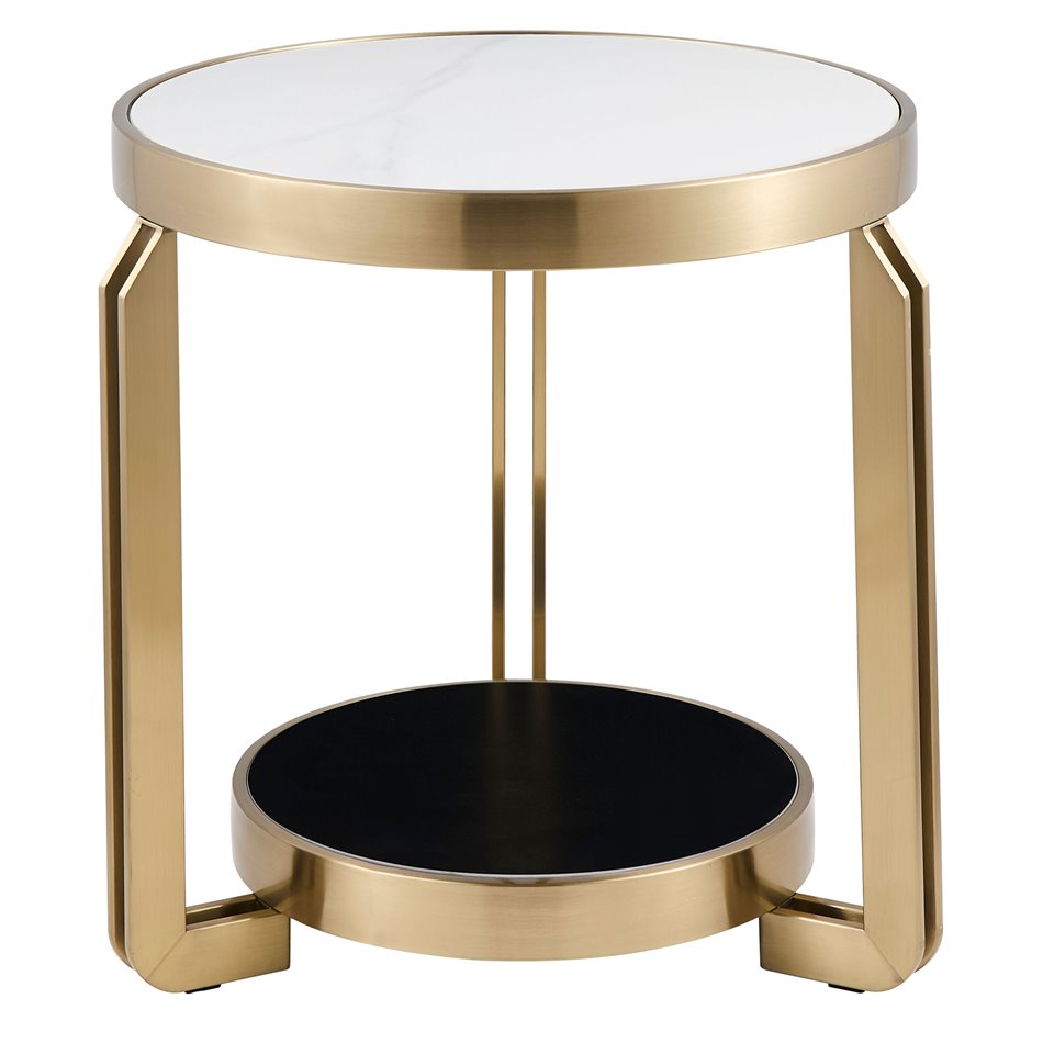 Side table Edingen ST, sintered stone/metal, champagne gold color/white/black, D55cm H55cm