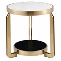 Side table Edingen ST, sintered stone/metal, champagne gold color/white/black, D55cm H55cm