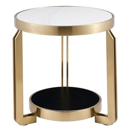 Приставной столик Edingen ST, спеченный камень/металл, шампанское золотистого цвета/белый/черный, D55cm H55cm