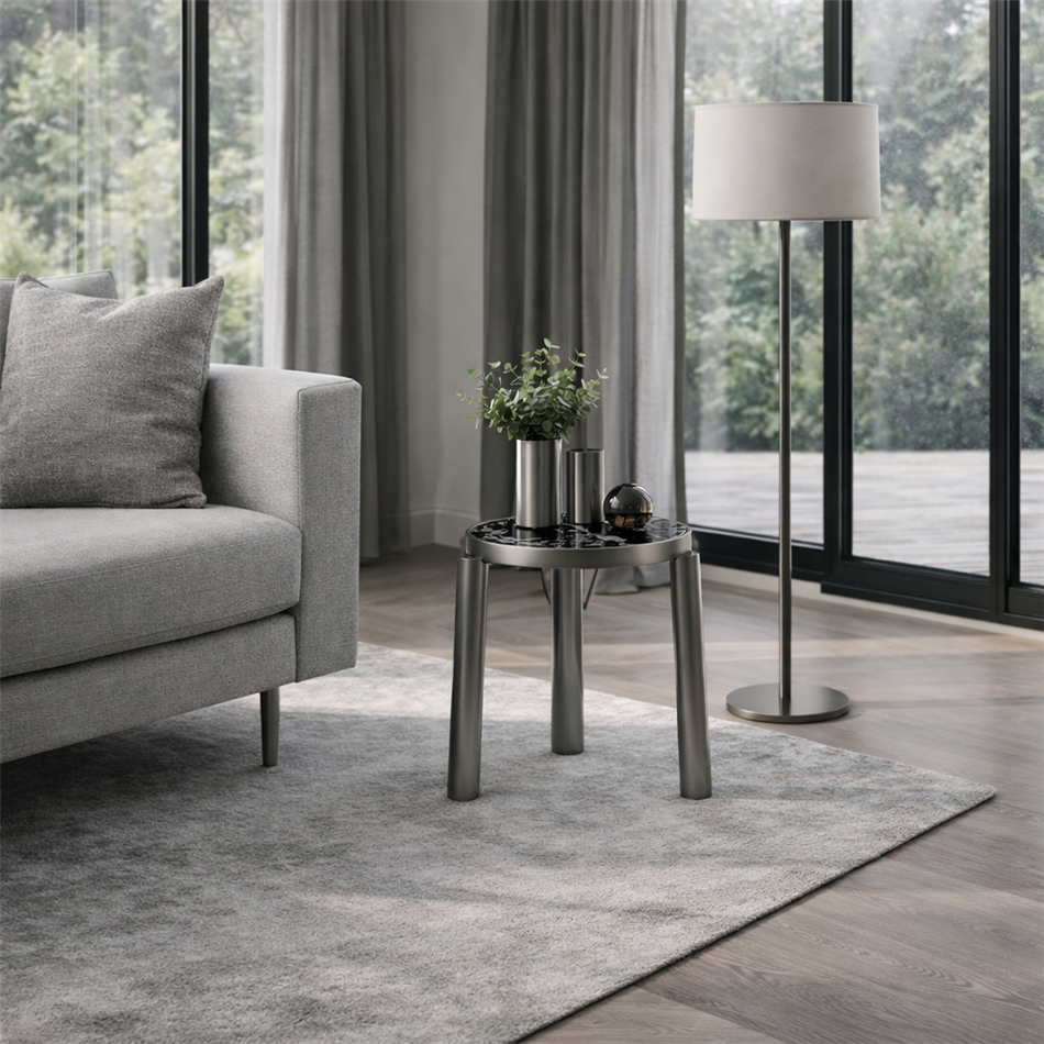 Side table Edland ST, sintered stone/metal, D55cm H55cm