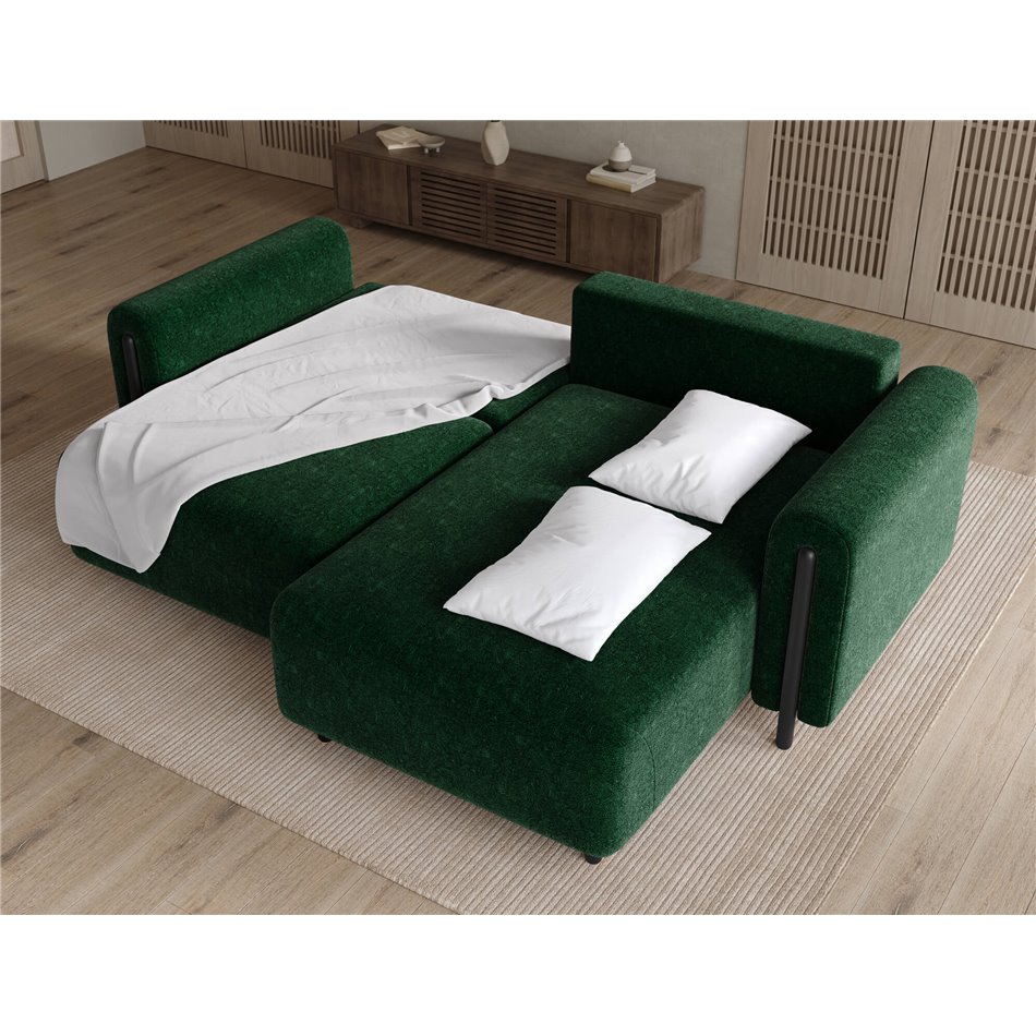 Corner sofa Elcossta R, sleeping function, Amore 35, boucle, dark green, H95x244x154cm