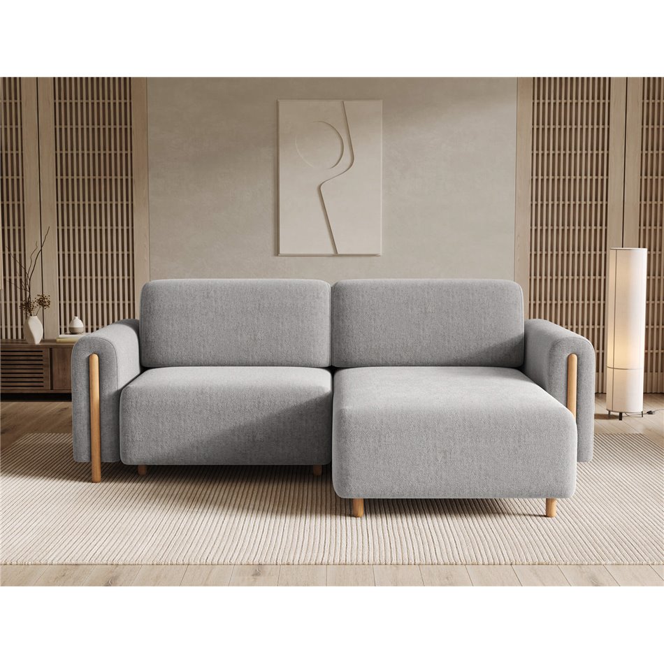 Corner sofa Elcossta R, sleeping function, Amore 04, boucle, grey, H95x244x154cm