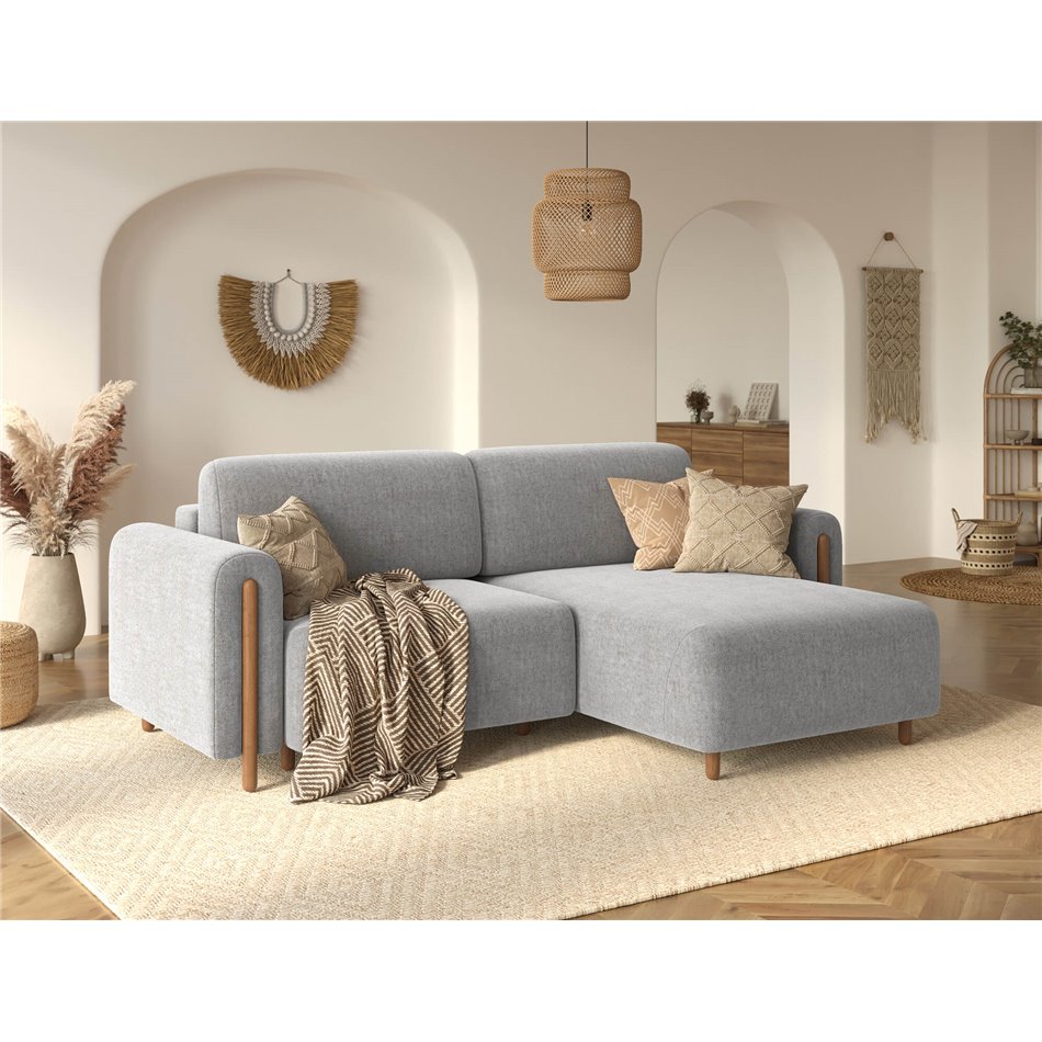 Corner sofa Elcossta R, sleeping function, Amore 04, boucle, grey, H95x244x154cm