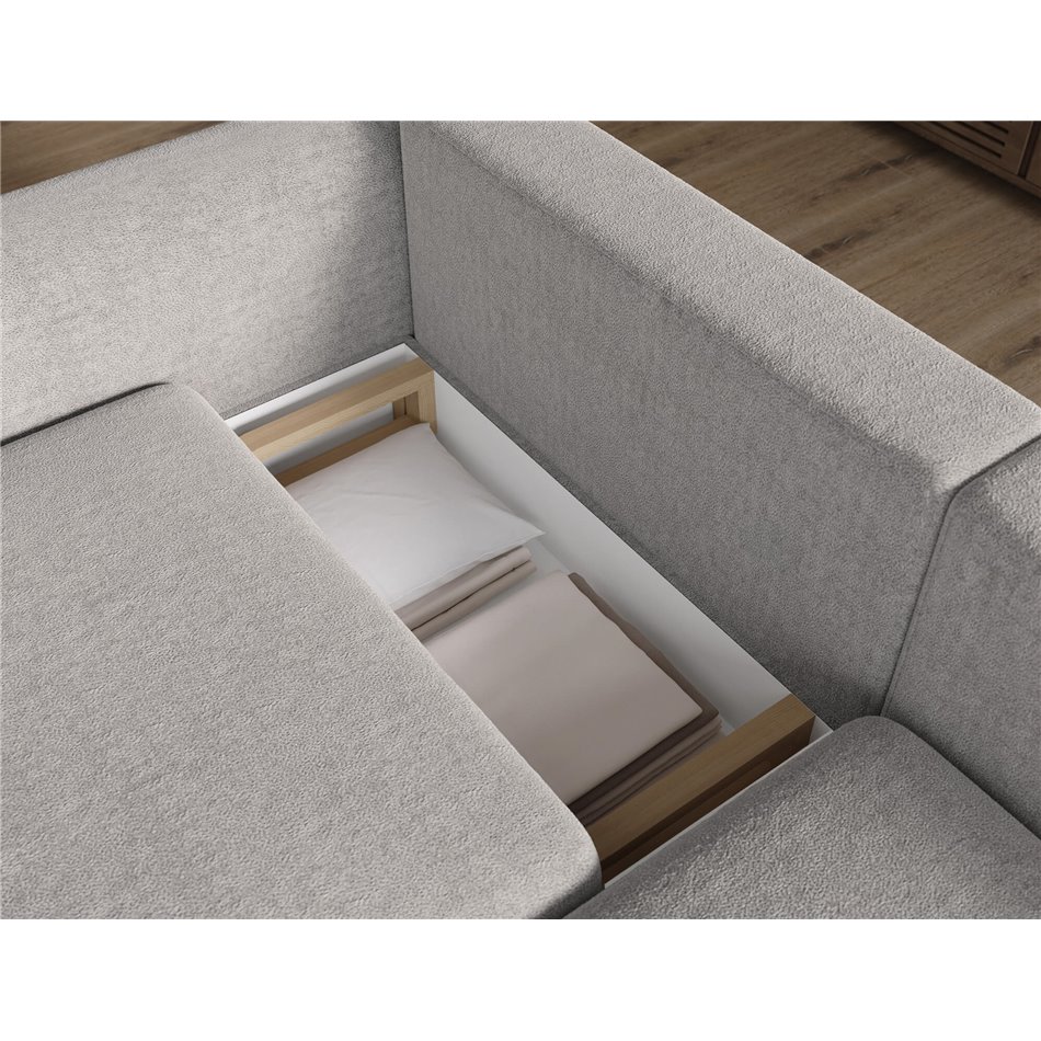 Corner sofa Elcossta R, sleeping function, Amore 04, boucle, grey, H95x244x154cm
