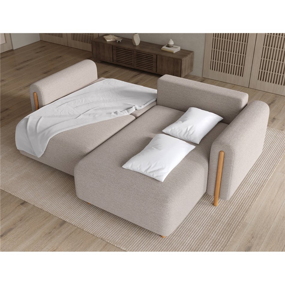 Corner sofa Elcossta R, sleeping function, Royal 18, boucle, beige, H95x244x154cm