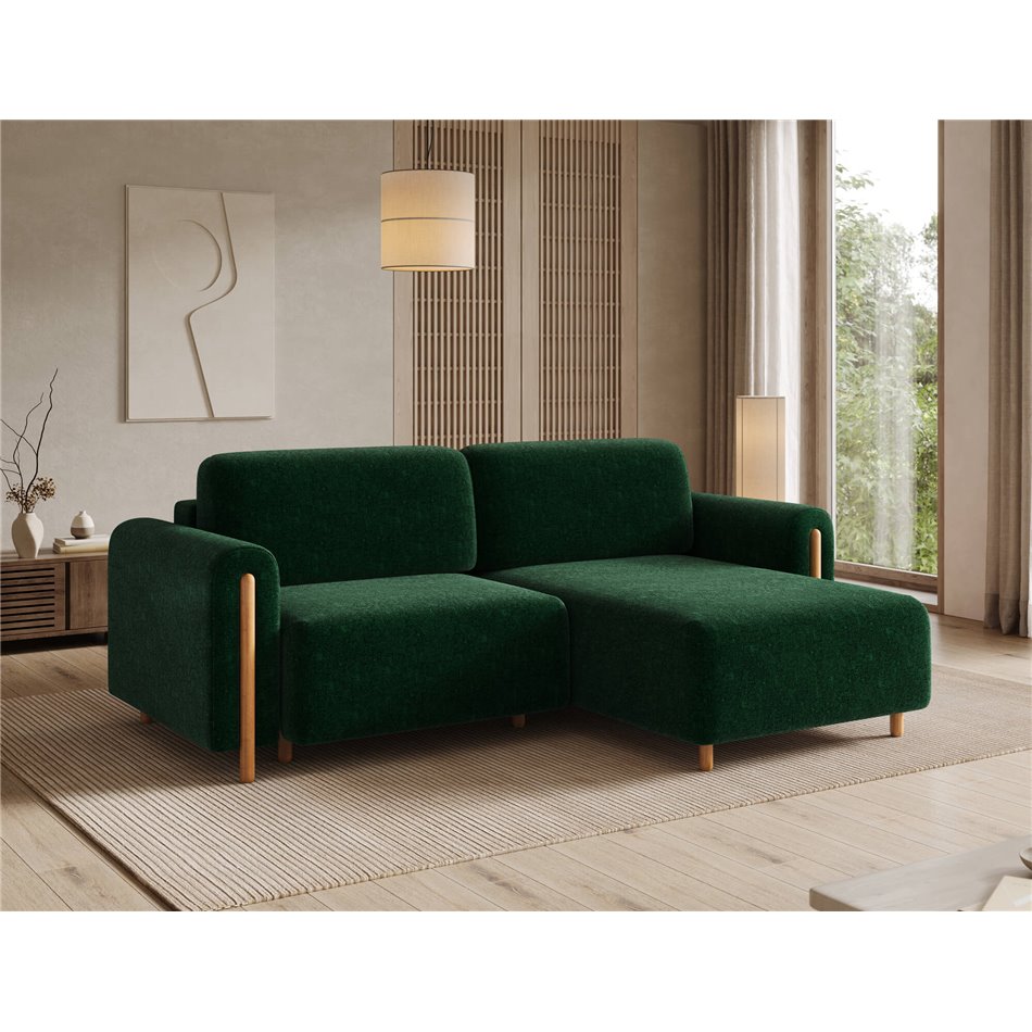 Corner sofa Elcossta R, sleeping function, Amore 35, boucle, dark green, H95x244x154cm