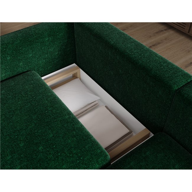 Corner sofa Elcossta R, sleeping function, Amore 35, boucle, dark green, H95x244x154cm