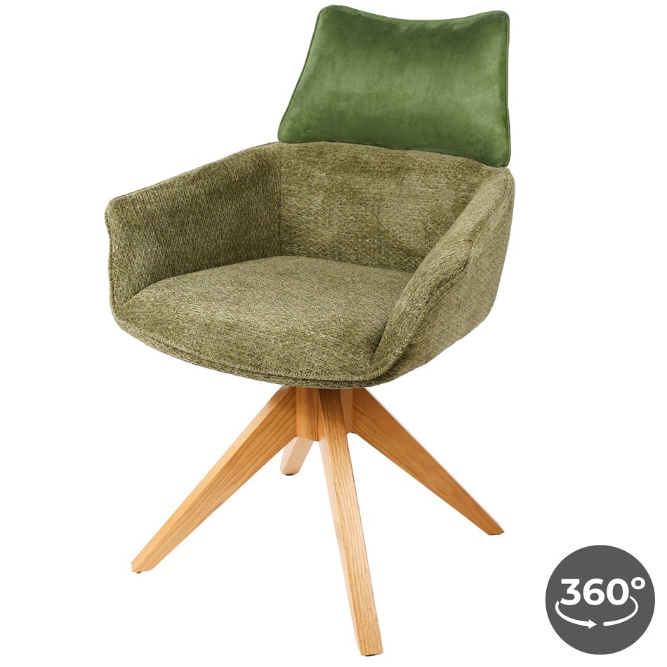 Dining chair Fango 37, rotatable 360 degrees, green/natural, H89x63.5x55cm, seat height 49cm
