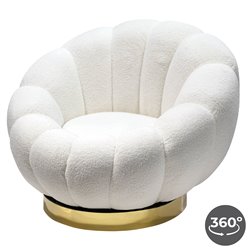 Swivel leisure chair Valdo, white/gold color, rotatable 360 degrees, H75x101x99cm, seat height 40cm