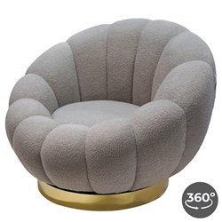 Swivel leisure chair Valdo, grey/gold color, rotatable 360 degrees, H75x101x99cm, seat height 40cm