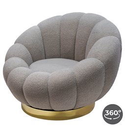 Swivel leisure chair Valdo, grey/gold color, rotatable 360 degrees, H75x101x99cm, seat height 40cm