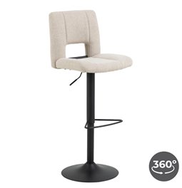 Bar stool Asylva, rotatable 360 degrees, beige, H115x41.5x52cm seat height 62-83cm