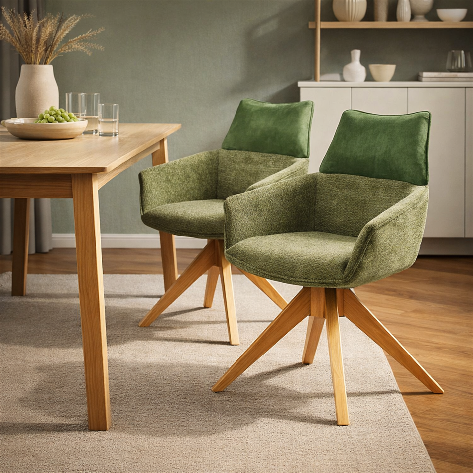 Dining chair Fango 37, rotatable 360 degrees, green/natural, H89x63.5x55cm, seat height 49cm