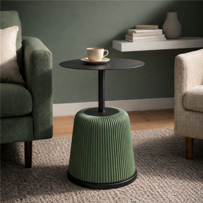 Side table Jakovo, iron/eco leather, black/green, D40cm H55cm