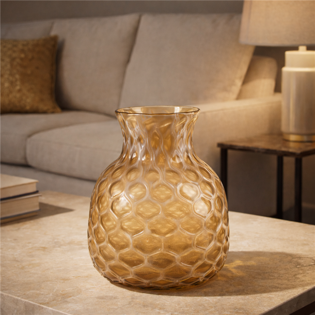 Vase Douze, glass, beige, H27cm, D23cm