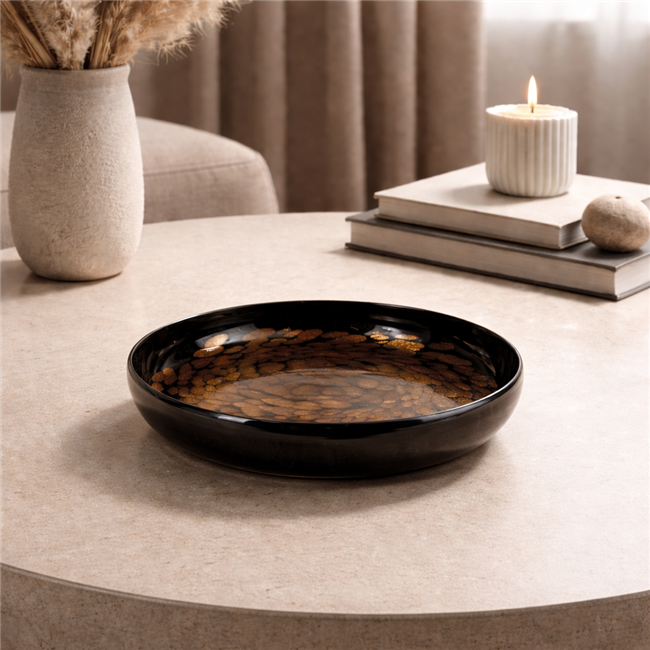 Decorative tray Dorn, black/brown, H5cm, D31cm