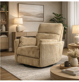 Electric recliner/rocking chair Hoka 02, light brown, rotatable 180 degrees, H89-106x101x98-168cm, seat height 50-57cm