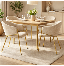 Dining chair Undine 3018-11, beige brown/gold color, H78x53x49cm, seat height 46cm