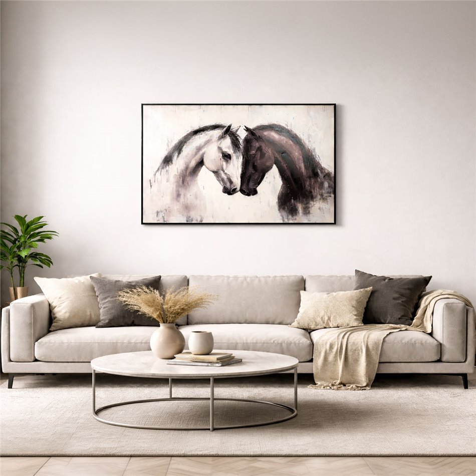Картина на холсте Black and white horses, 120x90x4cm