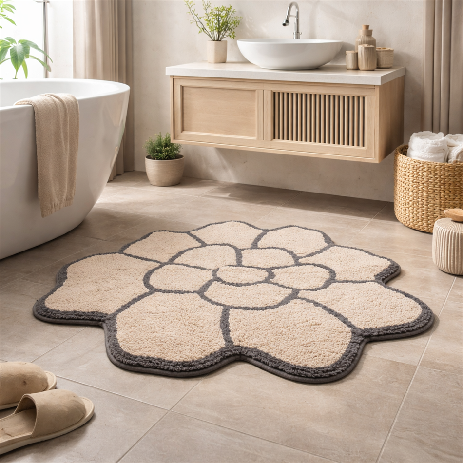 Bathmat Flower, beige/dark gray, 75x75cm