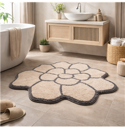 Bathmat Flower, beige/dark gray, 75x75cm