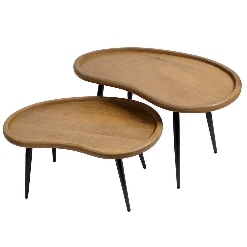 Side table set 2 Sagonne, mango wood/metal, 70x38cm H40cm, 60x36cm H30cm