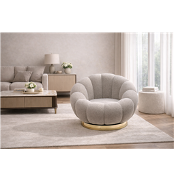 Swivel leisure chair Valdo, grey/gold color, rotatable 360 degrees, H75x101x99cm, seat height 40cm