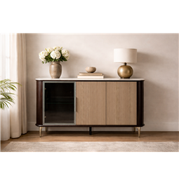 Sideboard Sarenno, sintered stone/ash veneer/MDF/metal/glass, H80x130x40cm