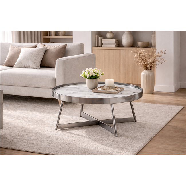 Coffee table Egling ST, sintered stone/stainless steel, D80cm H45cm