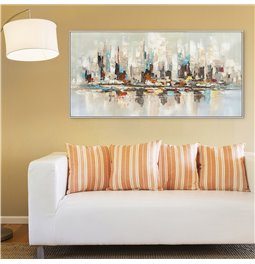 Canva Orange and Teal Skyline, 70x140cm
