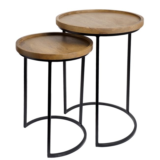Side table set 2 Sagen, mango wood/metal, D40cm H55cm, D34cm H46cm