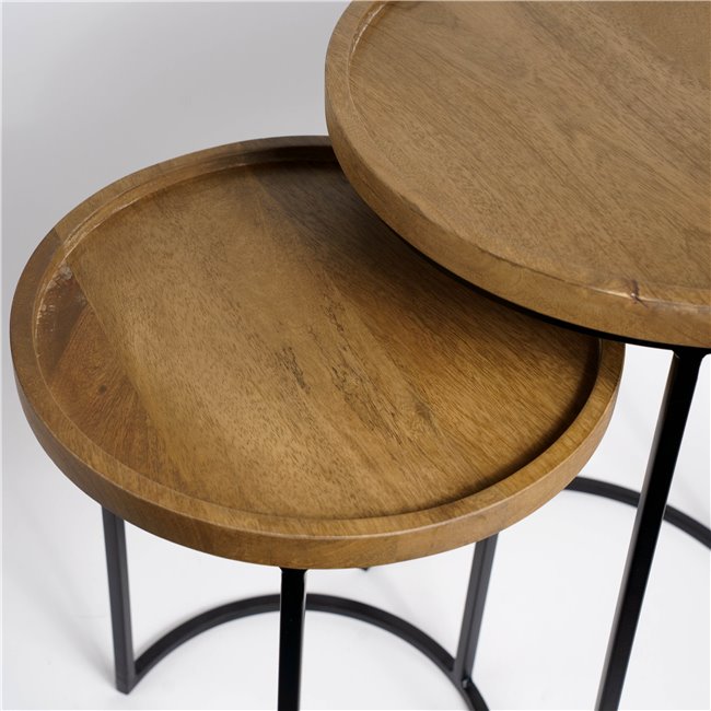 Side table set 2 Sagen, mango wood/metal, D40cm H55cm, D34cm H46cm