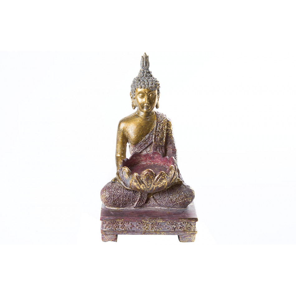 Подсвечник для чайной свечи Buddha, золотистый, блестки, 10x18x9cm