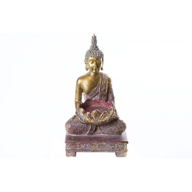 Tealight holder Buddha, golden glitter, 10x18x9cm