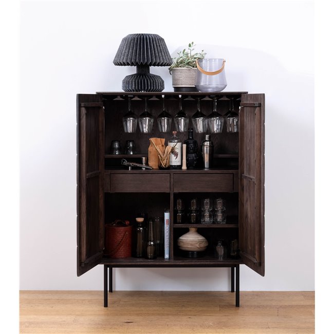 Cabinet Ulatin, dark espresso color, oak veneer/solid oak, H130x90x45cm