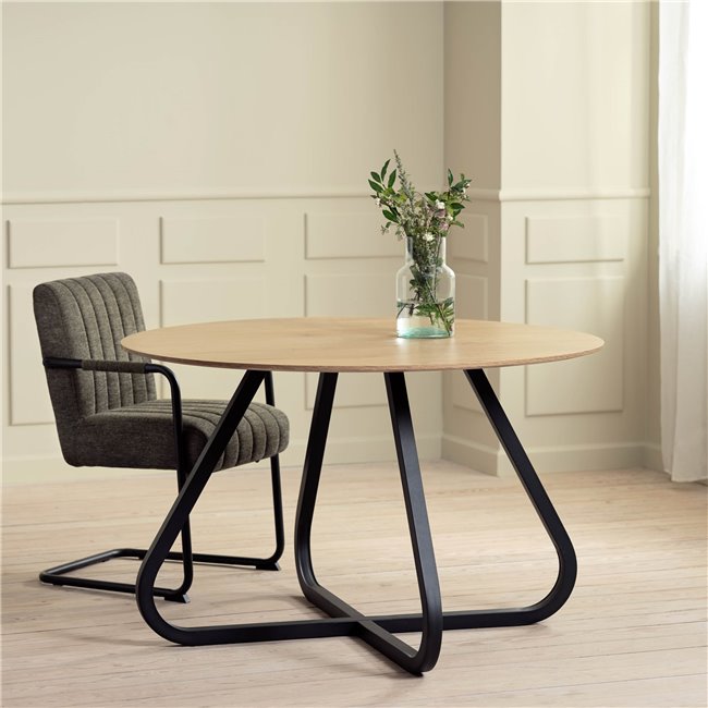 Dining table Uncesura, natural/black, metal/oak veneer/solid oak, H75x D120cm