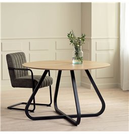 Dining table Uncesura, natural/black, metal/oak veneer/solid oak, H75x D120cm
