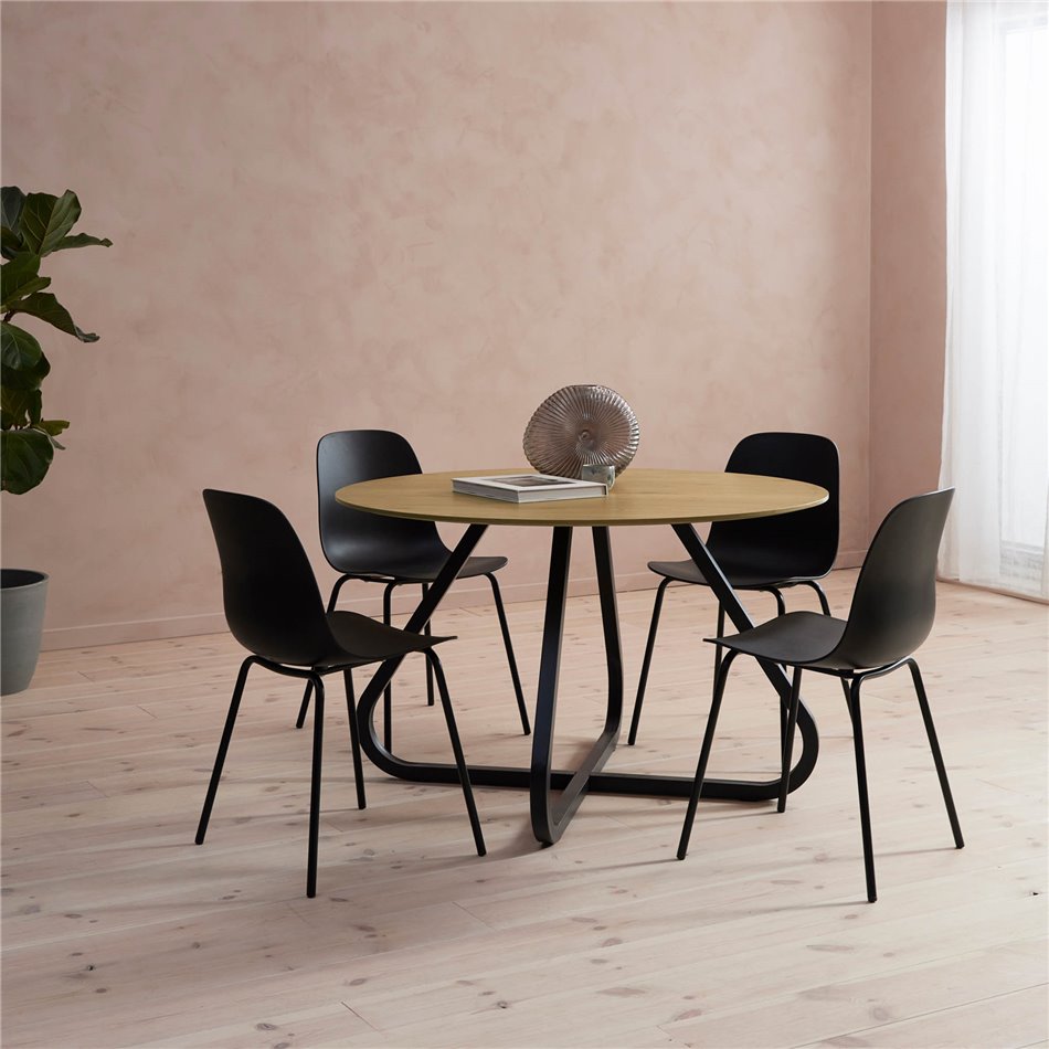 Dining table Uncesura, natural/black, metal/oak veneer/solid oak, H75x D120cm