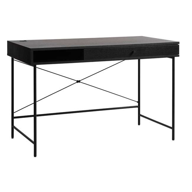 Office table Usakola, black, MDF/metal, H76x120x60cm